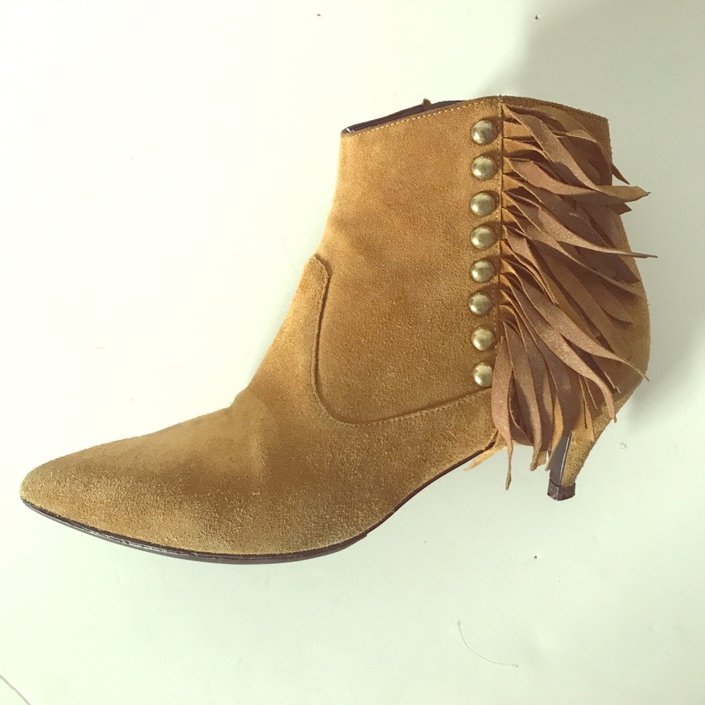 Saint Laurent fringe Kitten heeled bootie.